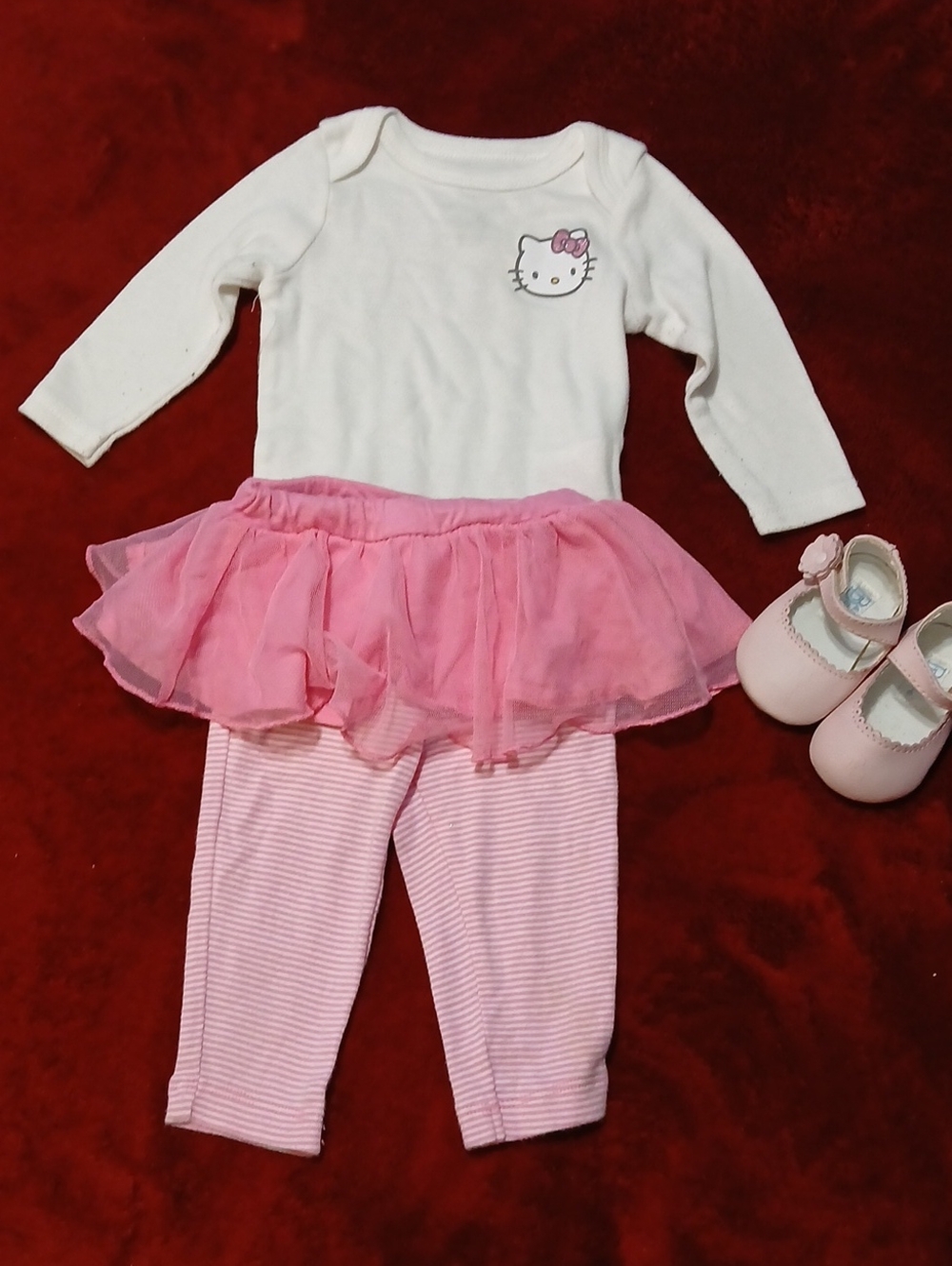 Hello Kitty White Bodysuit with Pink Tutu and Striped Leggings